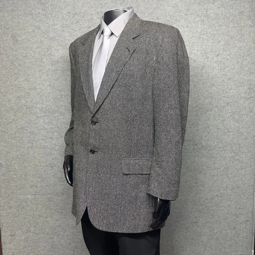Vtg Barrington Mens 44L Sport Coat Gray 100% Silk Blazer Herringbone Tweed